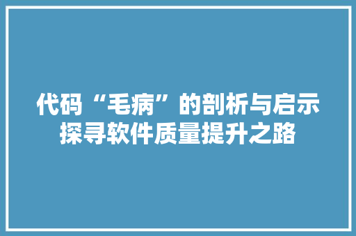 代码“毛病”的剖析与启示探寻软件质量提升之路
