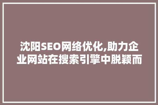 沈阳SEO网络优化,助力企业网站在搜索引擎中脱颖而出