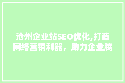 沧州企业站SEO优化,打造网络营销利器，助力企业腾飞