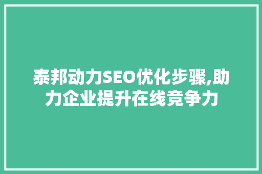 泰邦动力SEO优化步骤,助力企业提升在线竞争力