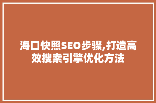 海口快照SEO步骤,打造高效搜索引擎优化方法