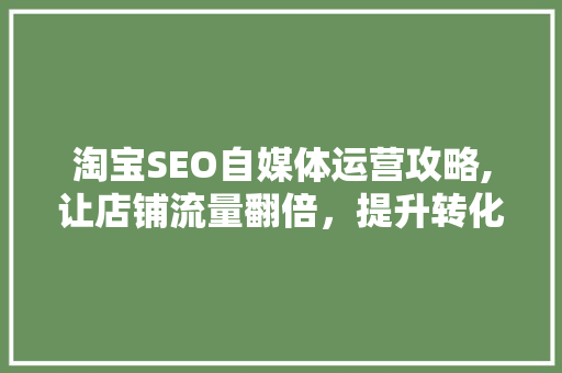 淘宝SEO自媒体运营攻略,让店铺流量翻倍，提升转化率！