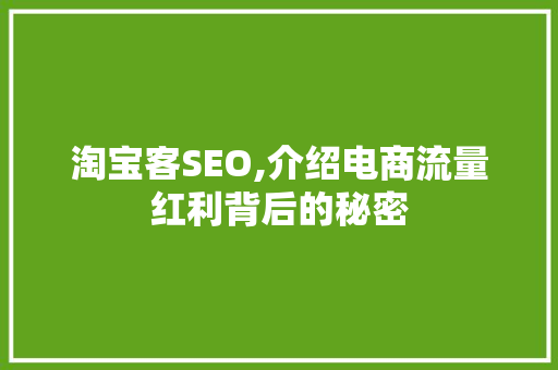 淘宝客SEO,介绍电商流量红利背后的秘密