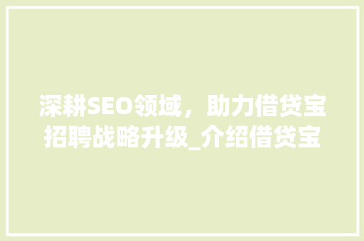 深耕SEO领域，助力借贷宝招聘战略升级_介绍借贷宝SEO优化之路