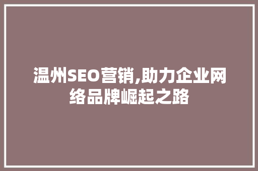 温州SEO营销,助力企业网络品牌崛起之路