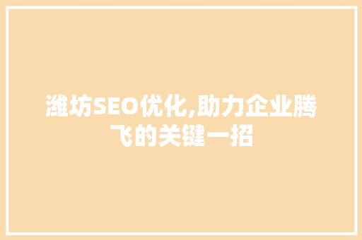 潍坊SEO优化,助力企业腾飞的关键一招