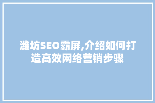 潍坊SEO霸屏,介绍如何打造高效网络营销步骤
