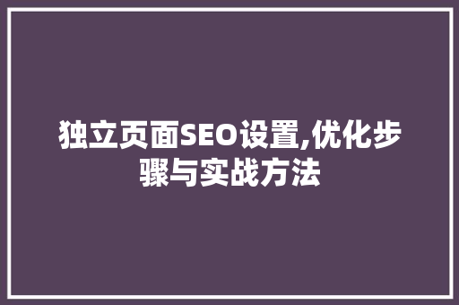独立页面SEO设置,优化步骤与实战方法