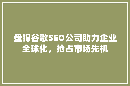 盘锦谷歌SEO公司助力企业全球化，抢占市场先机