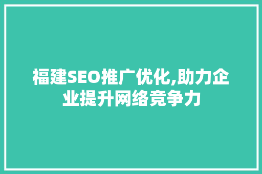 福建SEO推广优化,助力企业提升网络竞争力