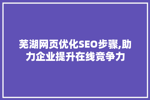 芜湖网页优化SEO步骤,助力企业提升在线竞争力