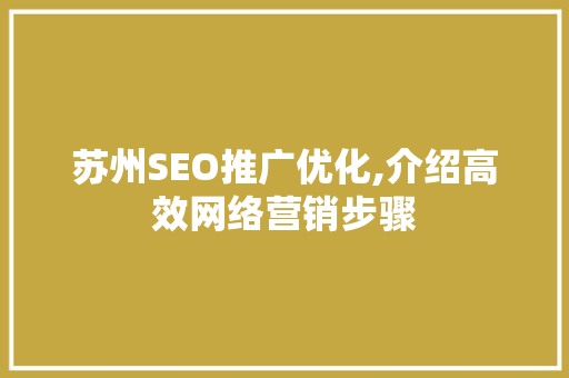 苏州SEO推广优化,介绍高效网络营销步骤