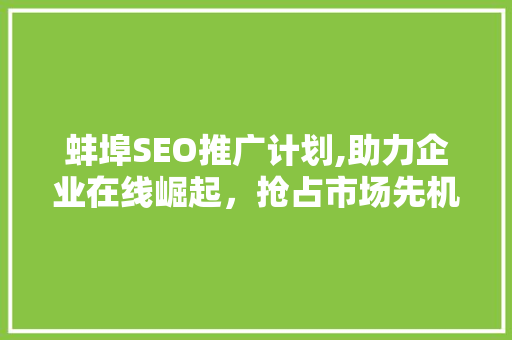 蚌埠SEO推广计划,助力企业在线崛起，抢占市场先机