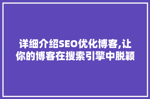 详细介绍SEO优化博客,让你的博客在搜索引擎中脱颖而出