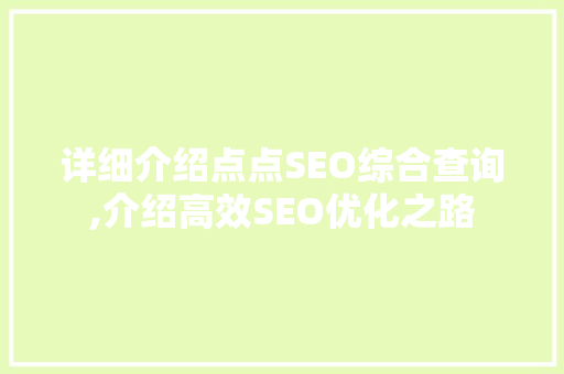 详细介绍点点SEO综合查询,介绍高效SEO优化之路