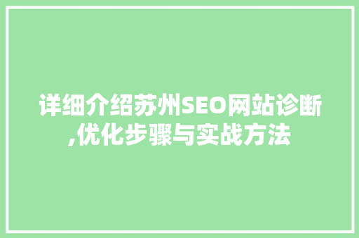 详细介绍苏州SEO网站诊断,优化步骤与实战方法