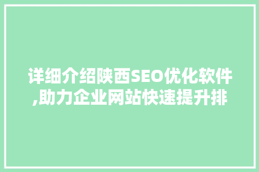 详细介绍陕西SEO优化软件,助力企业网站快速提升排名
