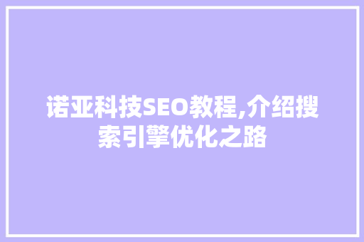 诺亚科技SEO教程,介绍搜索引擎优化之路