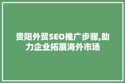 贵阳外贸SEO推广步骤,助力企业拓展海外市场