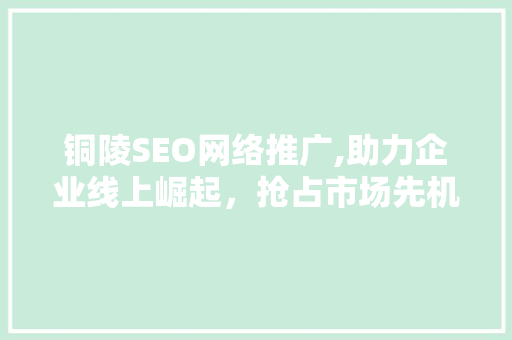 铜陵SEO网络推广,助力企业线上崛起，抢占市场先机