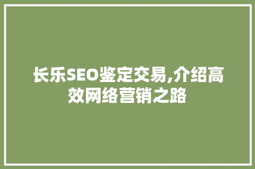 长乐SEO鉴定交易,介绍高效网络营销之路
