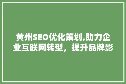 黄州SEO优化策划,助力企业互联网转型，提升品牌影响力