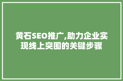 黄石SEO推广,助力企业实现线上突围的关键步骤