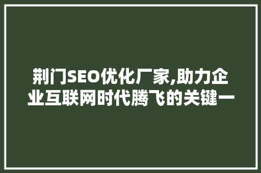 荆门SEO优化厂家,助力企业互联网时代腾飞的关键一步