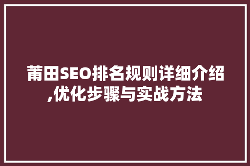 莆田SEO排名规则详细介绍,优化步骤与实战方法