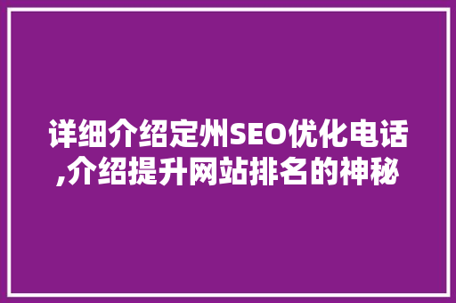 详细介绍定州SEO优化电话,介绍提升网站排名的神秘力量