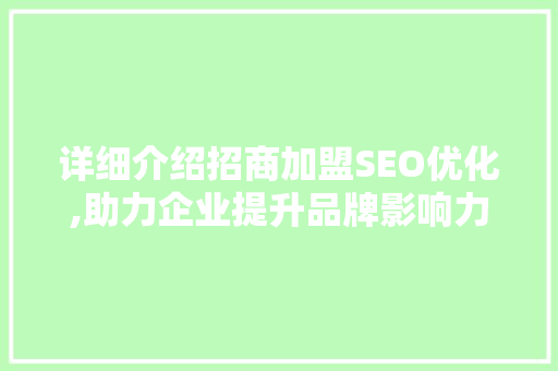 详细介绍招商加盟SEO优化,助力企业提升品牌影响力