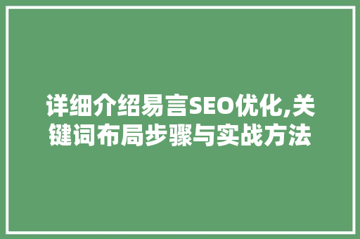 详细介绍易言SEO优化,关键词布局步骤与实战方法