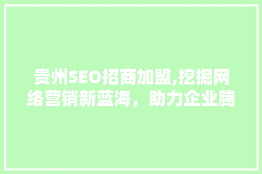 贵州SEO招商加盟,挖掘网络营销新蓝海，助力企业腾飞