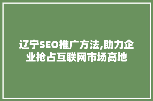 辽宁SEO推广方法,助力企业抢占互联网市场高地