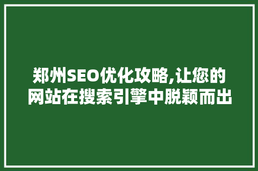 郑州SEO优化攻略,让您的网站在搜索引擎中脱颖而出