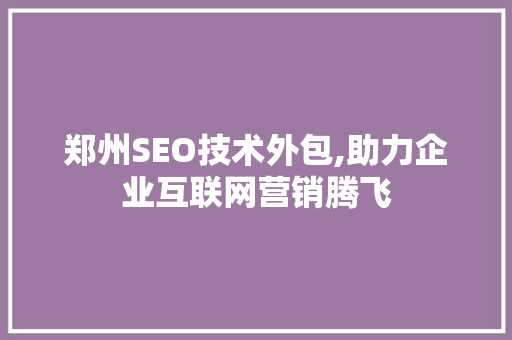 郑州SEO技术外包,助力企业互联网营销腾飞