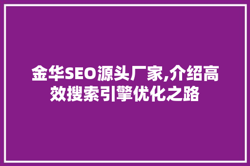 金华SEO源头厂家,介绍高效搜索引擎优化之路