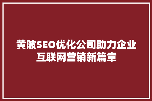 黄陂SEO优化公司助力企业互联网营销新篇章