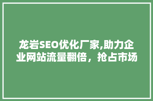 龙岩SEO优化厂家,助力企业网站流量翻倍，抢占市场先机