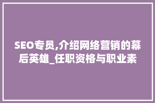 SEO专员,介绍网络营销的幕后英雄_任职资格与职业素养