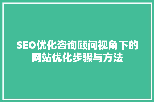 SEO优化咨询顾问视角下的网站优化步骤与方法