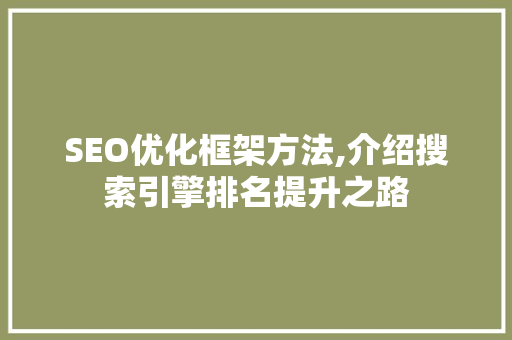 SEO优化框架方法,介绍搜索引擎排名提升之路