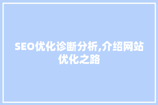 SEO优化诊断分析,介绍网站优化之路