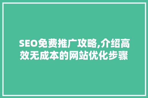 SEO免费推广攻略,介绍高效无成本的网站优化步骤