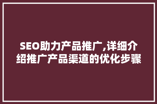 SEO助力产品推广,详细介绍推广产品渠道的优化步骤