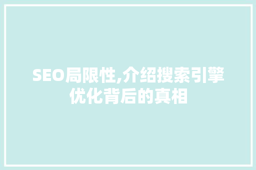 SEO局限性,介绍搜索引擎优化背后的真相