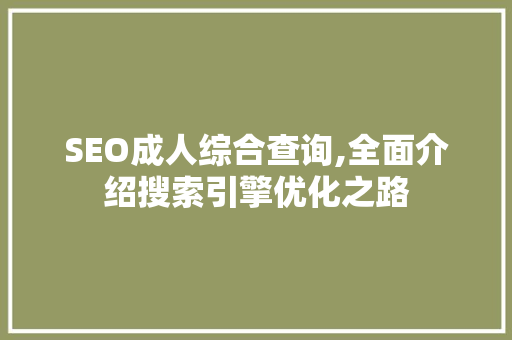 SEO成人综合查询,全面介绍搜索引擎优化之路