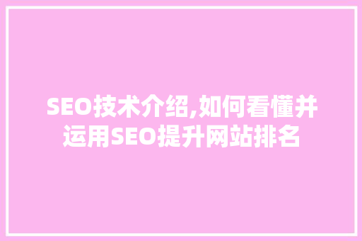 SEO技术介绍,如何看懂并运用SEO提升网站排名