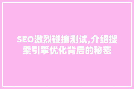 SEO激烈碰撞测试,介绍搜索引擎优化背后的秘密