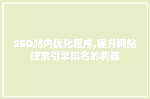 SEO站内优化程序,提升网站搜索引擎排名的利器